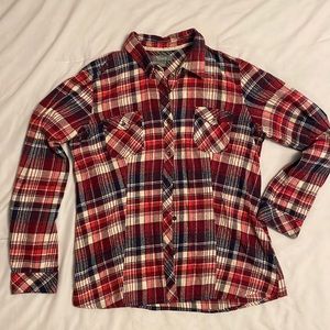 Plaid, flannel, button down shirt. Size Large